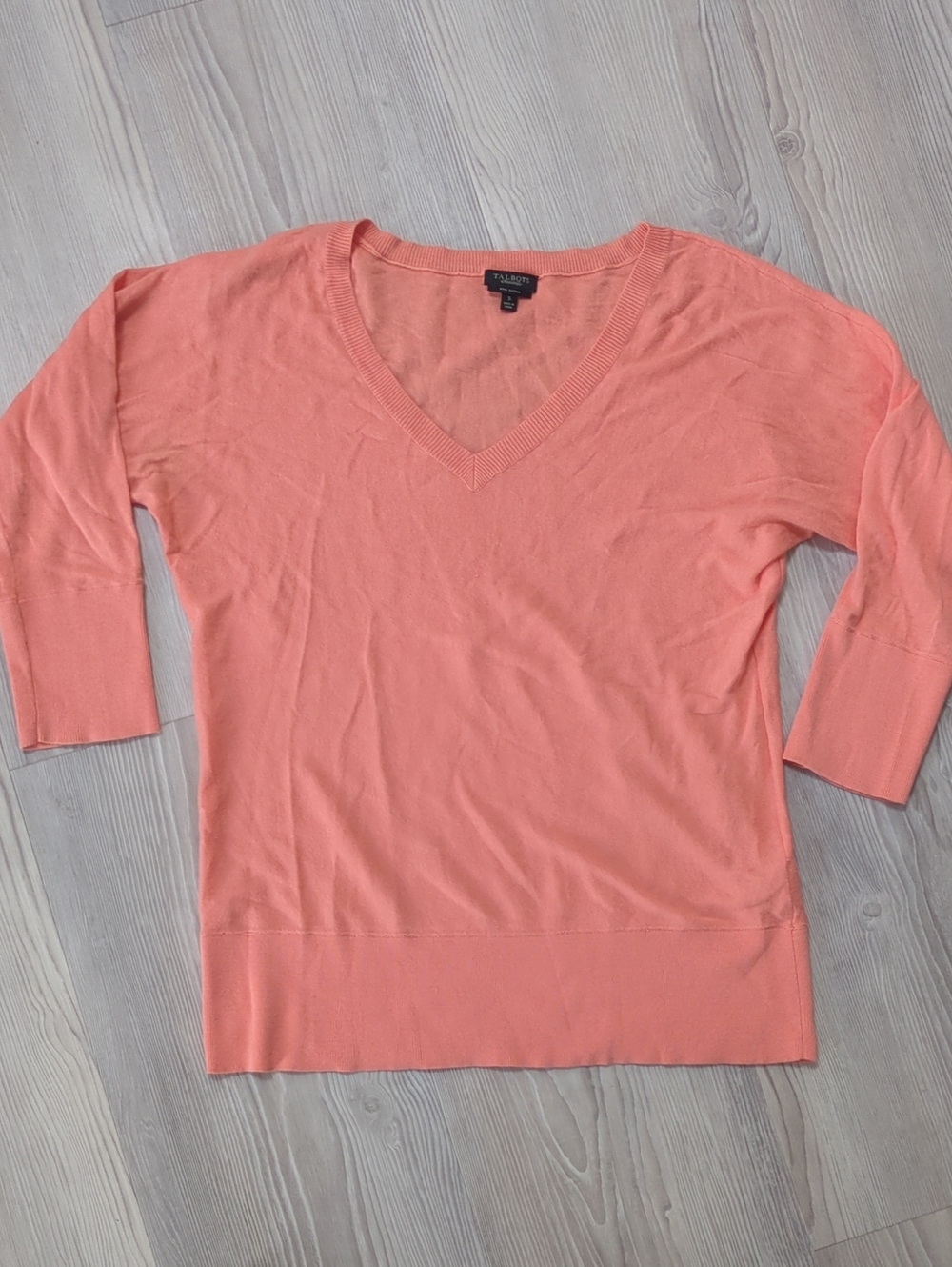 Talbots Pima Cotton Coral V-Neck Sweater Size Small